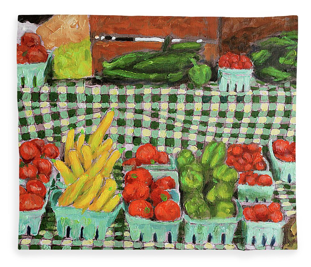 Tomatoes Fleece Blanket featuring the painting Veggie Tales by David Zimmerman