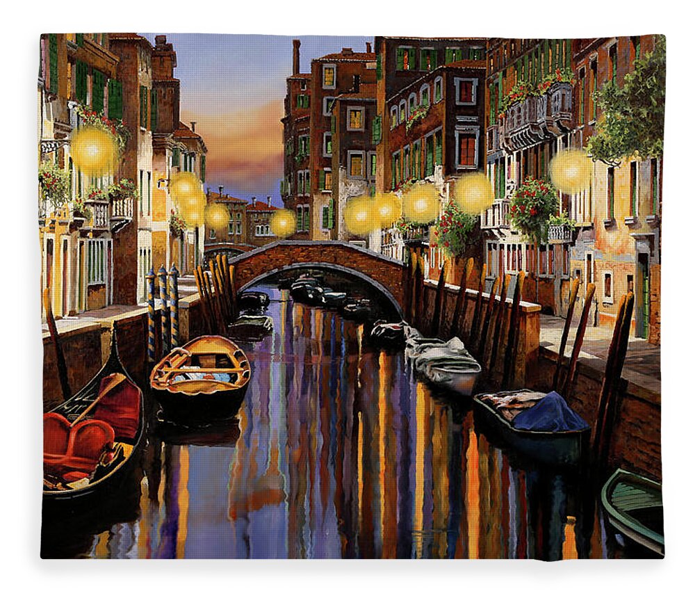 Venice Fleece Blanket featuring the painting Venice at Dusk by Guido Borelli