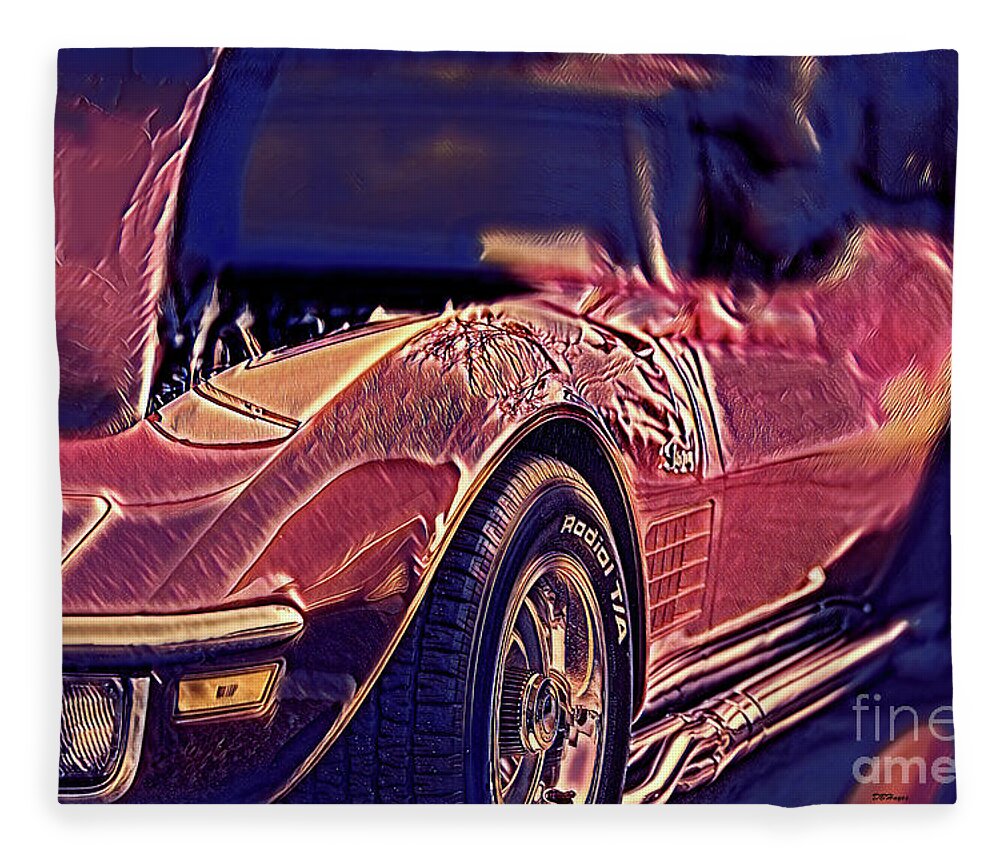 Cars Fleece Blanket featuring the mixed media Vette Artistry by DB Hayes