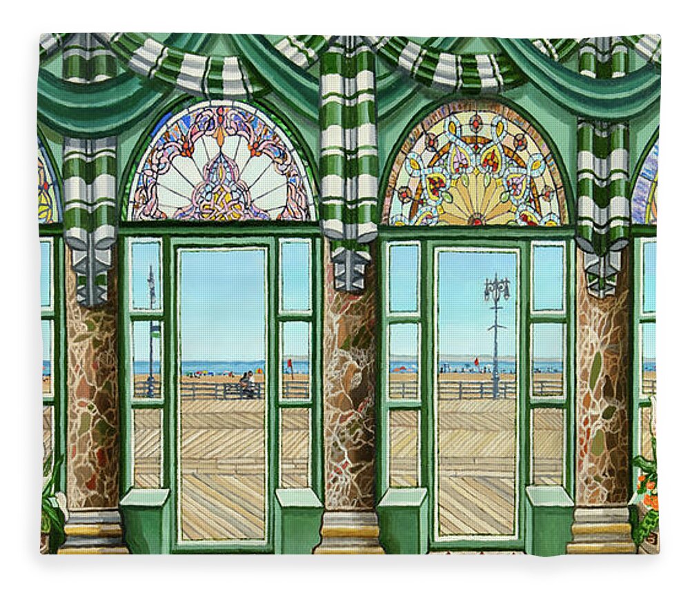 Coney Island Beach Fleece Blanket featuring the painting View of Coney Island Beach Towel Version by Bonnie Siracusa