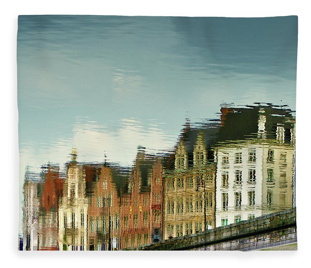 Belgium Fleece Blanket featuring the photograph View Of Ghent Reflection In Water by Elisabeth Schmitt