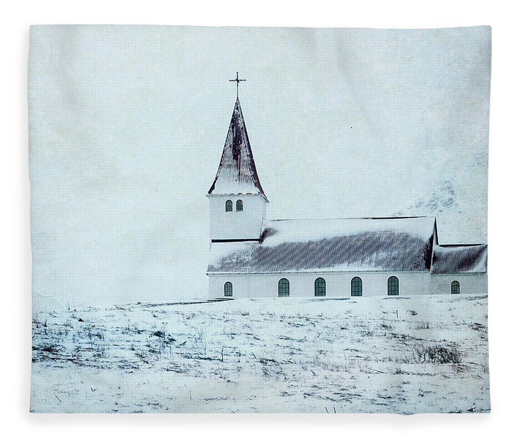 Iceland Fleece Blanket featuring the photograph Vik i Myrdal Church in Snow by Kathryn McBride