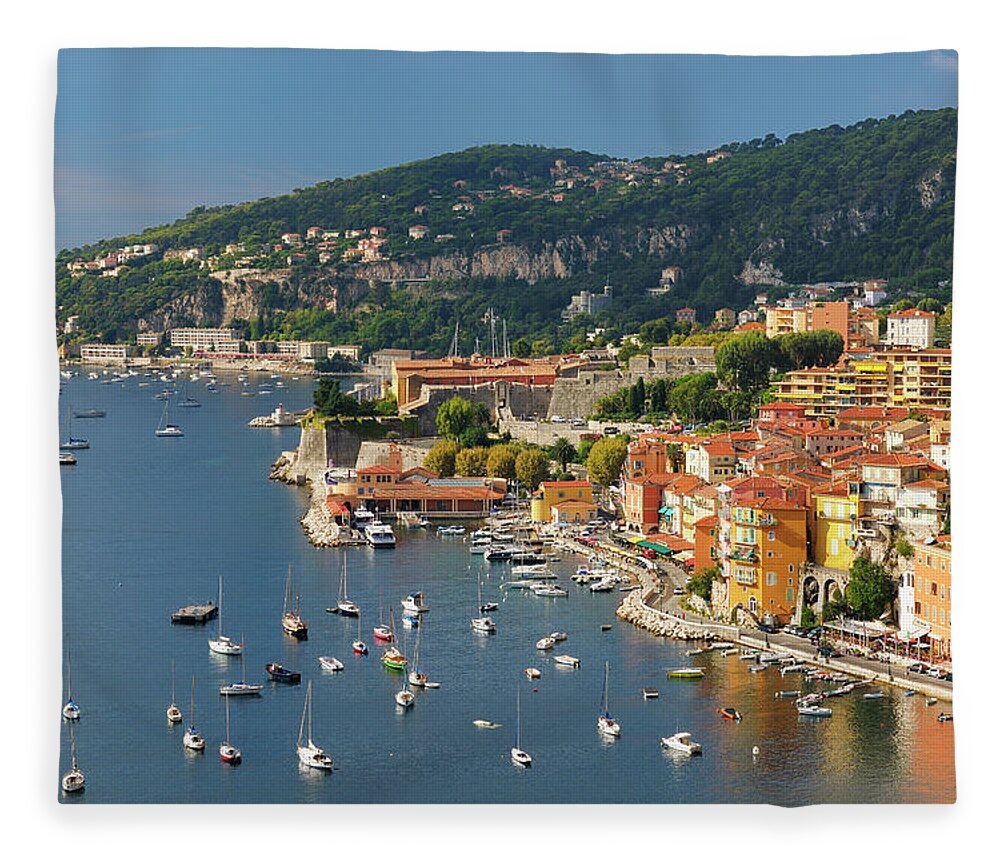 Scenics Fleece Blanket featuring the photograph Villefranche-sur-mer On The Riviera by Cornelia Doerr