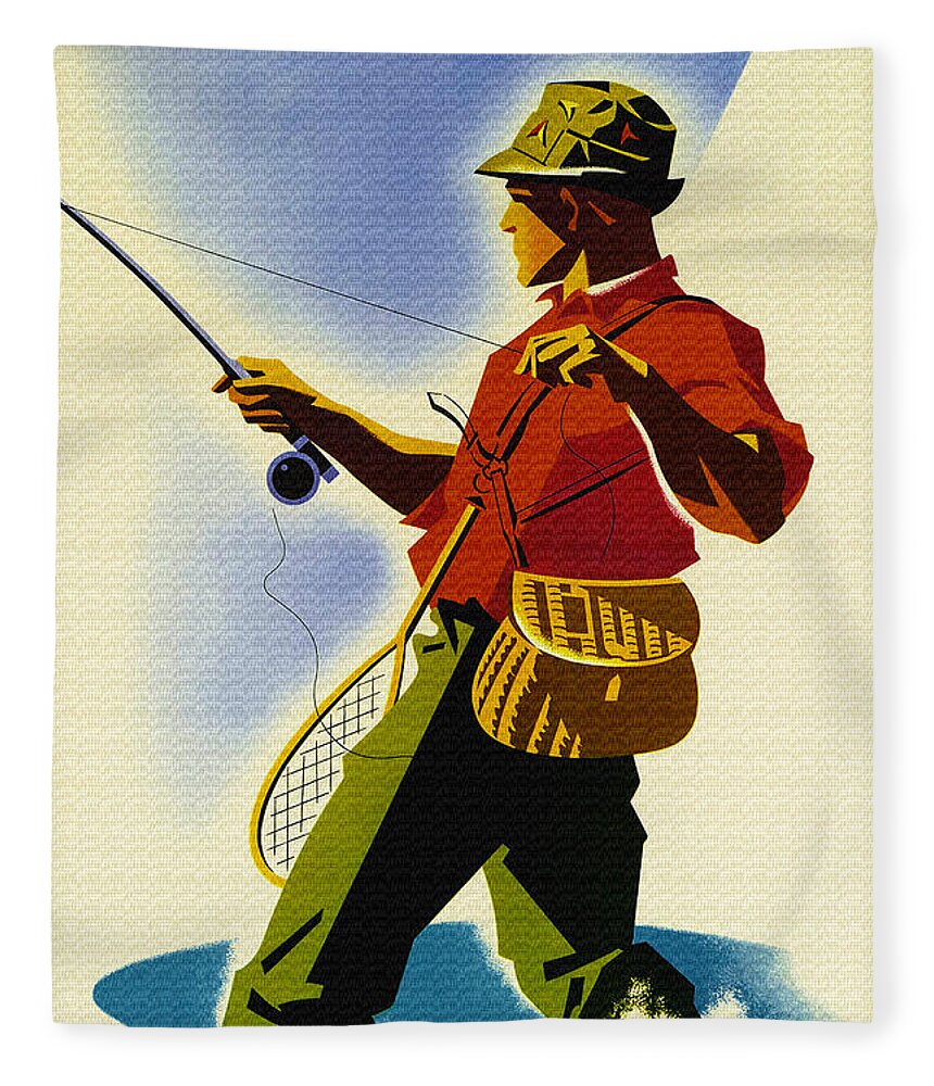 Vintage Colorado Fly Fishing Travel Fleece Blanket by Just