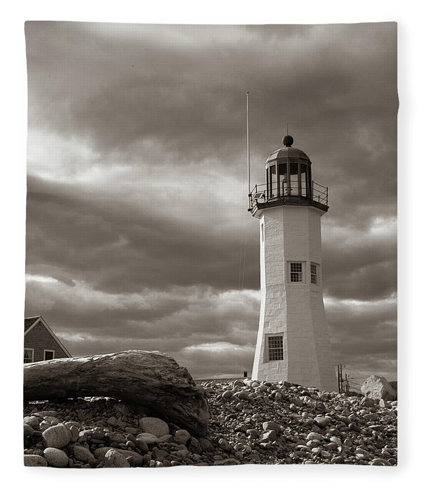 Scenic Scituate Lighthouse Fleece Blanket featuring the photograph Vintage image of Scituate Lighthouse by Jeff Folger