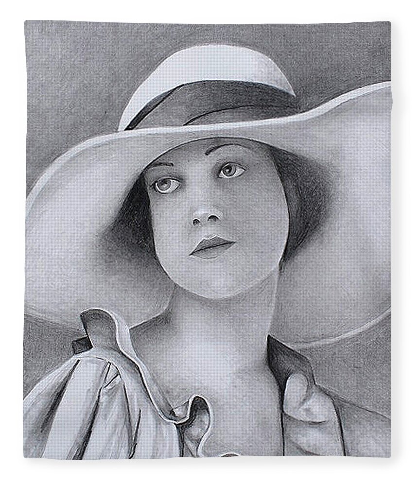 Woman Fleece Blanket featuring the drawing Vintage woman in brim hat by Tim Ernst