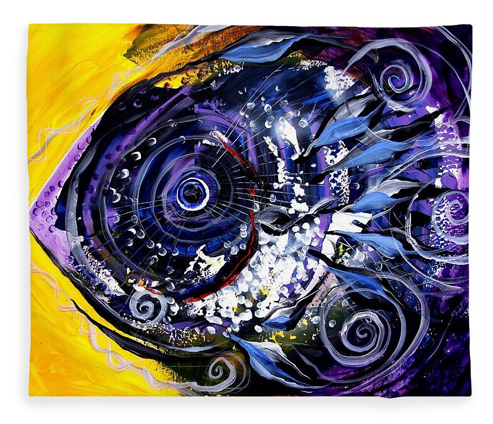 Fish Fleece Blanket featuring the painting Violet Tri-Fish by J Vincent Scarpace