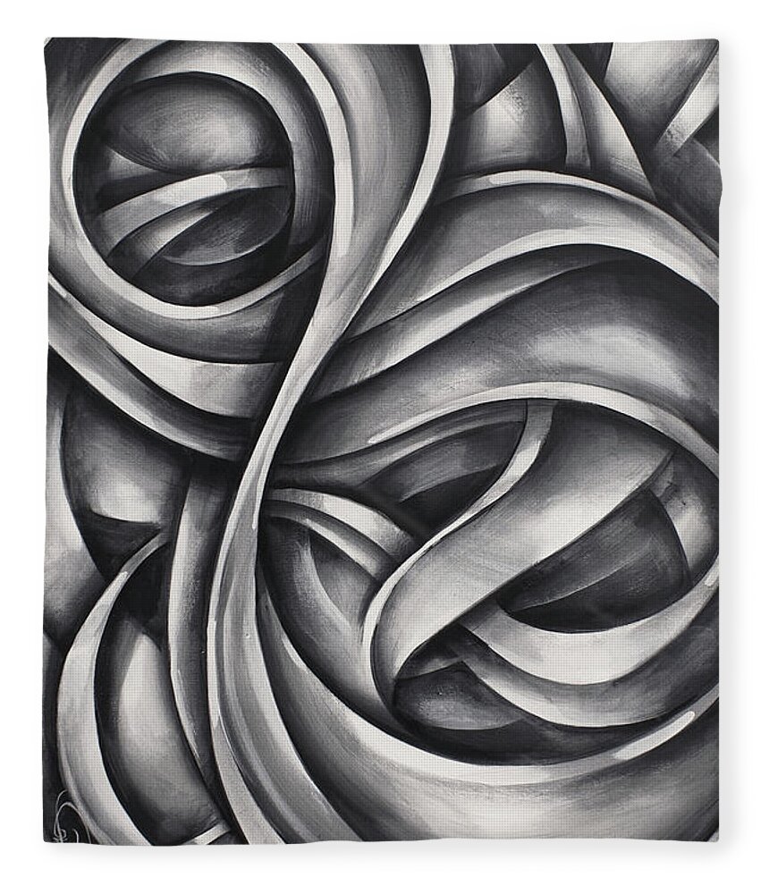 Monotone Fleece Blanket featuring the painting 'void' by Michael Lang