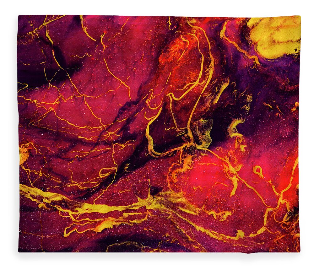 Fluid Fleece Blanket featuring the painting Vulcan's Playground by Jennifer Walsh