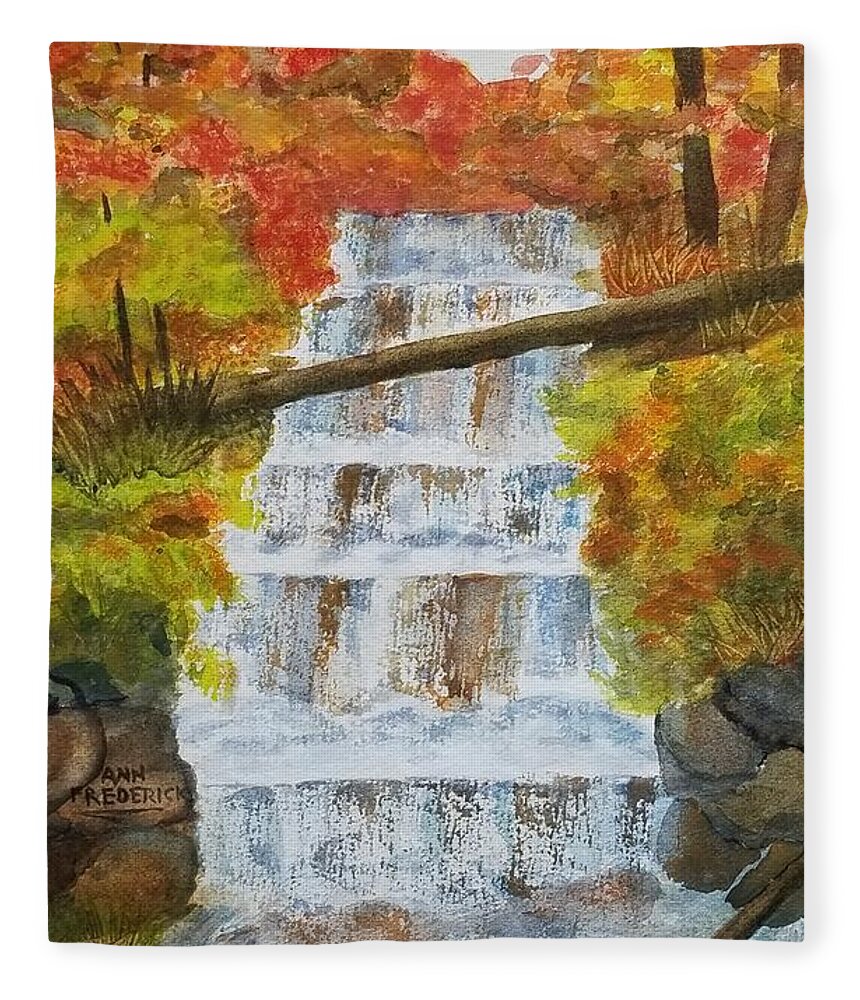 Waterfalls Fleece Blanket featuring the painting Wagner Falls by Ann Frederick