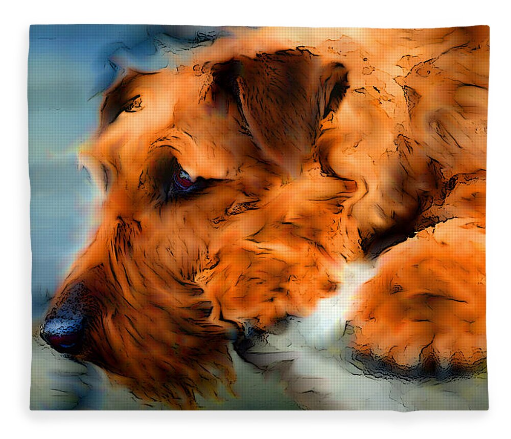 Red Dog Fleece Blanket featuring the mixed media Waiting for the Master, Red Dog Portrait by Shelli Fitzpatrick