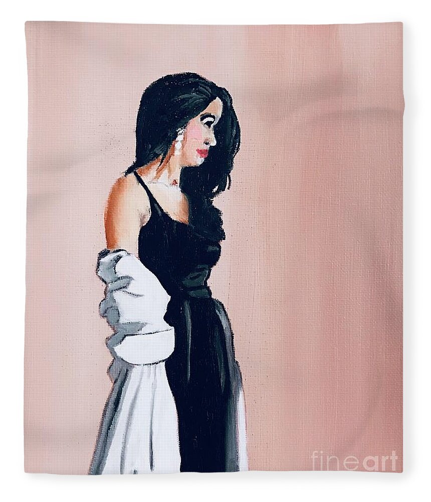 Original Art Work Fleece Blanket featuring the painting Waiting. Original Oil Painting by Theresa Honeycheck
