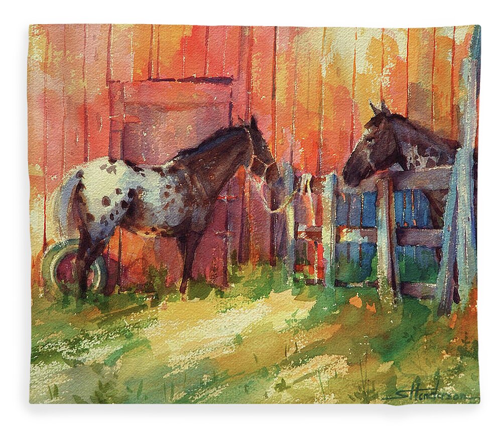 Horses Fleece Blanket featuring the painting Waiting by Steve Henderson