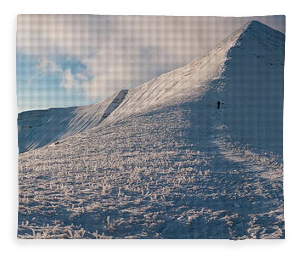 Scenics Fleece Blanket featuring the photograph Wales Winter Snow Mountain Sunburst by Fotovoyager