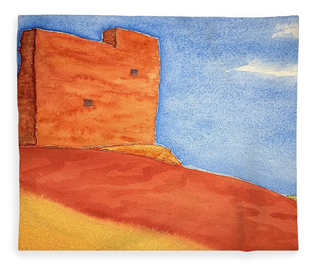 Watercolor Fleece Blanket featuring the painting Wall of Lore by John Klobucher