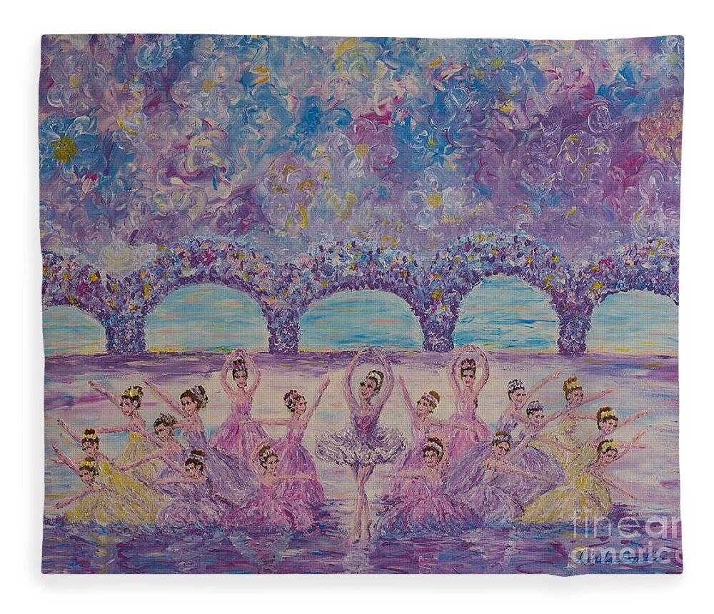Ballet Fleece Blanket featuring the painting Waltz of the Flowers by Linda Donlin