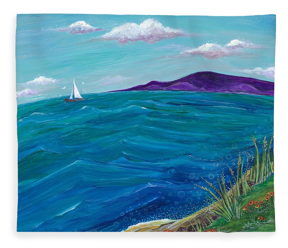 Seascape Painting Fleece Blanket featuring the painting Wanderlust by Tanielle Childers