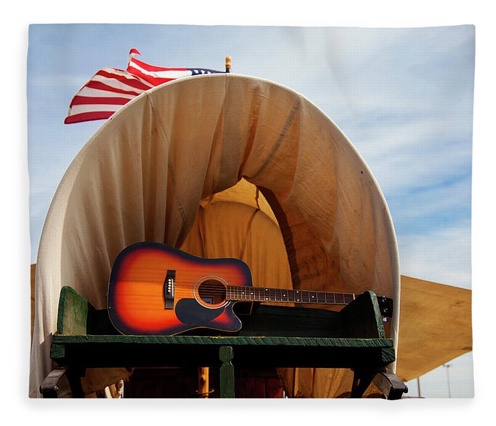 Guitar Fleece Blanket featuring the photograph Warming Up for the National Anthem by Toni Hopper