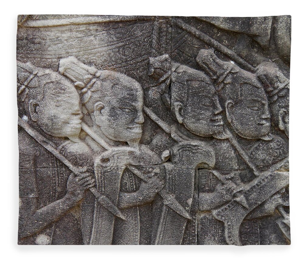 Angkor Fleece Blanket featuring the photograph Warriors marching into battle by Steve Estvanik