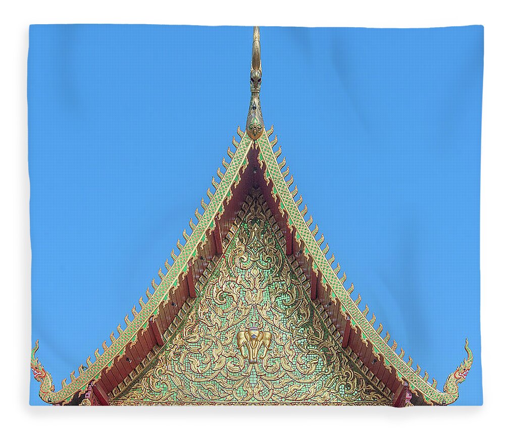 Scenic Fleece Blanket featuring the photograph Wat Nong Khrop Phra Ubosot Gable DTHCM2663 by Gerry Gantt