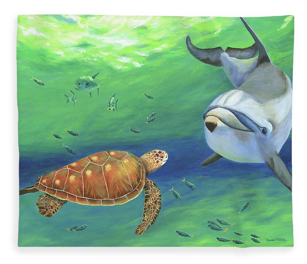 Coastal Fleece Blanket featuring the painting Water Cooler Visit by Donna Tucker