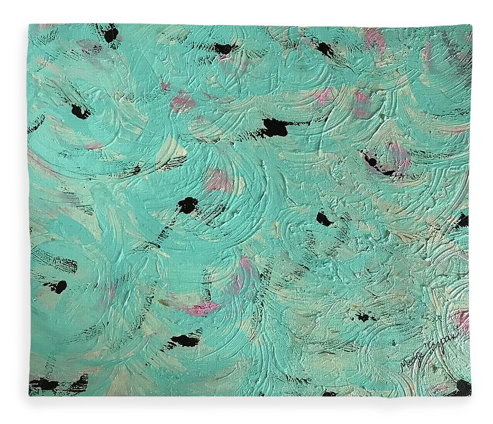 Game Water Sea Sun Turquoise Fleece Blanket featuring the painting Water Game by Medge Jaspan