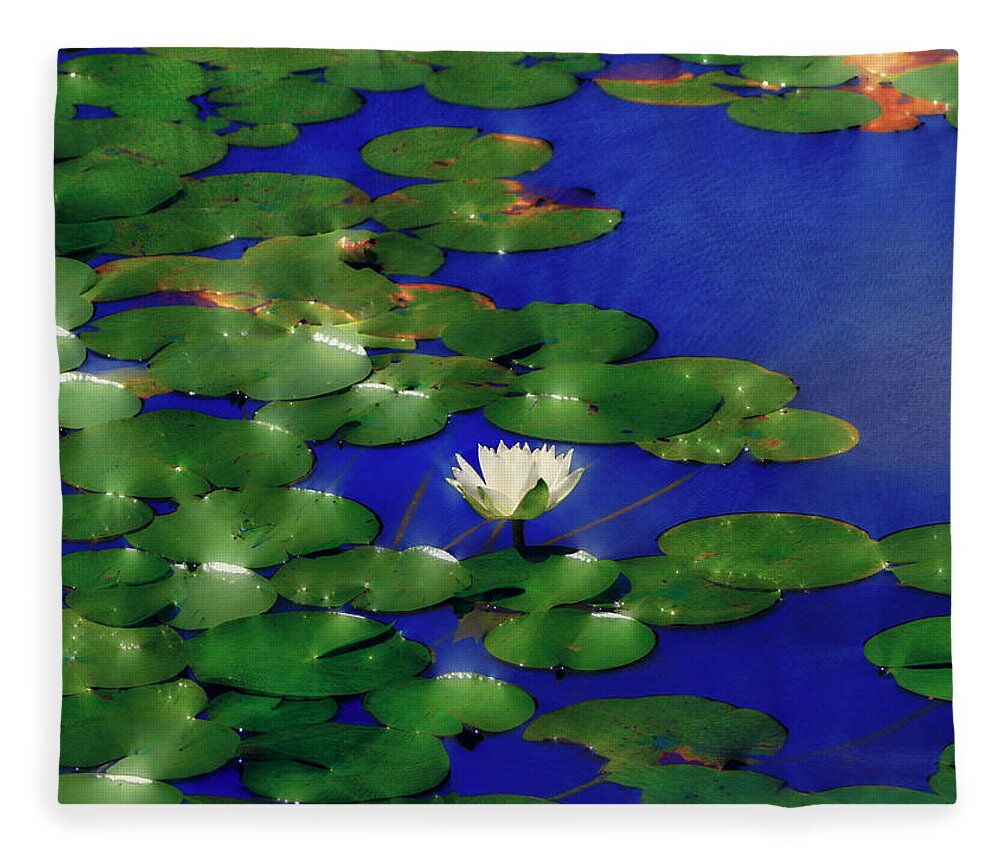 Zen Fleece Blanket featuring the digital art Water Lily Watercolor III by Marianne Campolongo