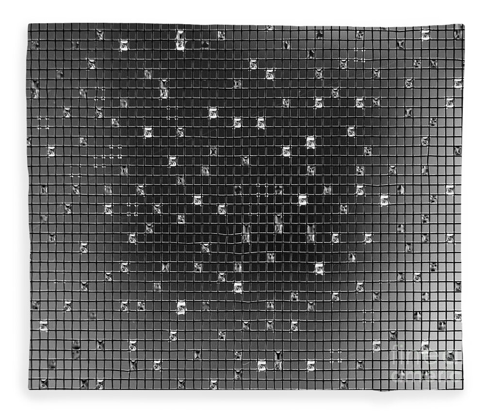 Water Drop Drops Screen Door Abstract Black White Monochrome Micro Lens Microlens Pattern Tetris Random Fleece Blanket featuring the photograph Water on Screen 9422 by Ken DePue