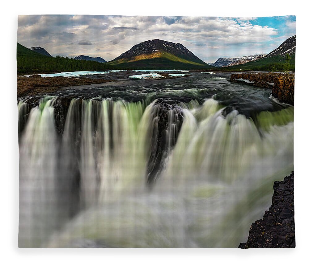 Waterfall, Putoransky State Nature Reserve, Siberia, Russia Fleece Blanket  by Sergey Gorshkov / Naturepl.com - Pixels