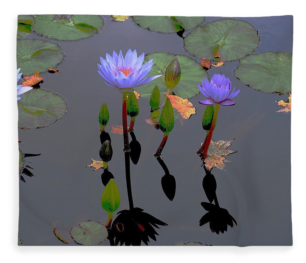 Water Lilies Fleece Blanket featuring the photograph Waterlilies Dance With Leaves by Alida M Haslett