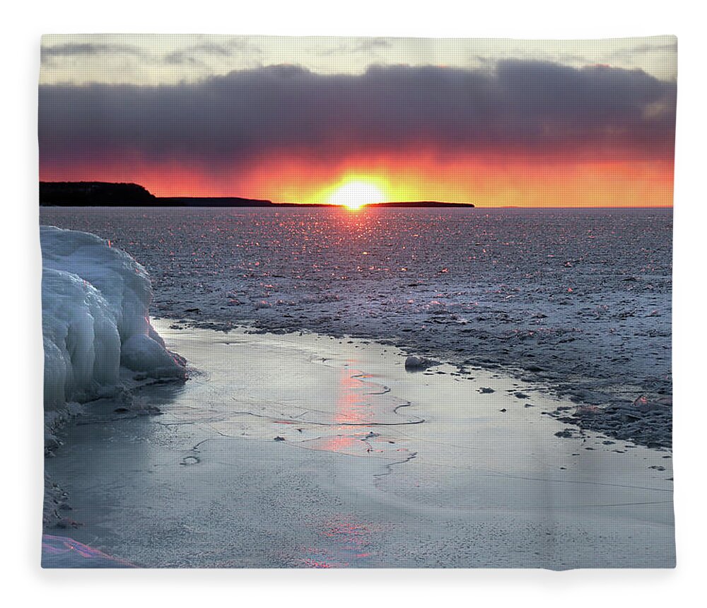 Winter Sunset Fleece Blanket featuring the photograph Waters End Winter Sunset by David T Wilkinson