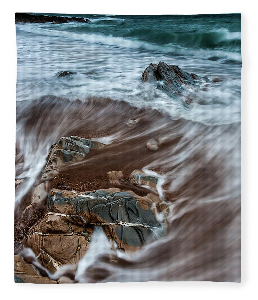 Scenics Fleece Blanket featuring the photograph Waves Swirling Around Rocks by © Francois Marclay