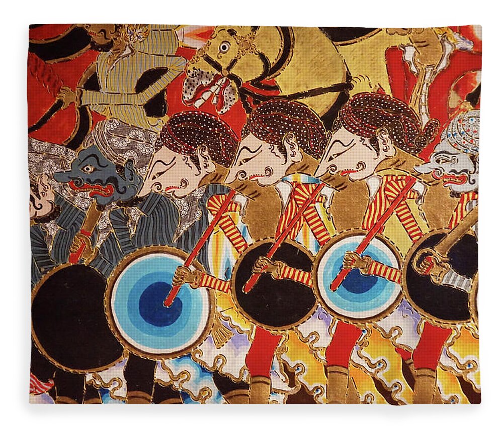 Amsterdam Fleece Blanket featuring the photograph Wayang puppets of Dutch colonial army and Javanese by Steve Estvanik