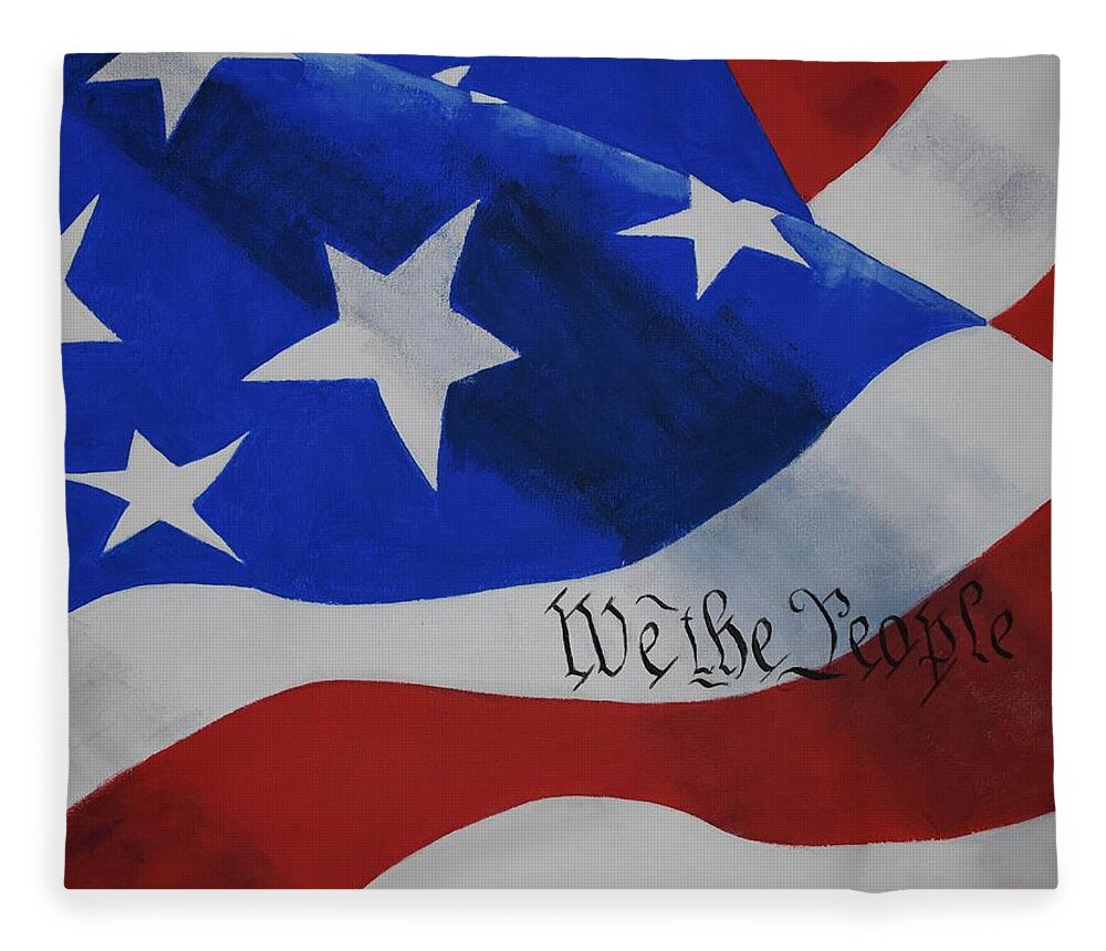 American Flag Fleece Blanket featuring the painting We the People by Celene Terry