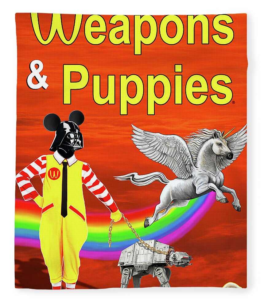 Horse Fleece Blanket featuring the painting Weapons and Puppies Supersonic by Yom Tov Blumenthal