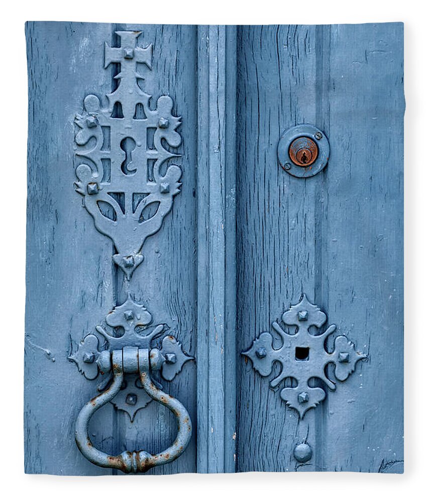 Templar Fleece Blanket featuring the photograph Weathered Blue Door Lock by David Letts
