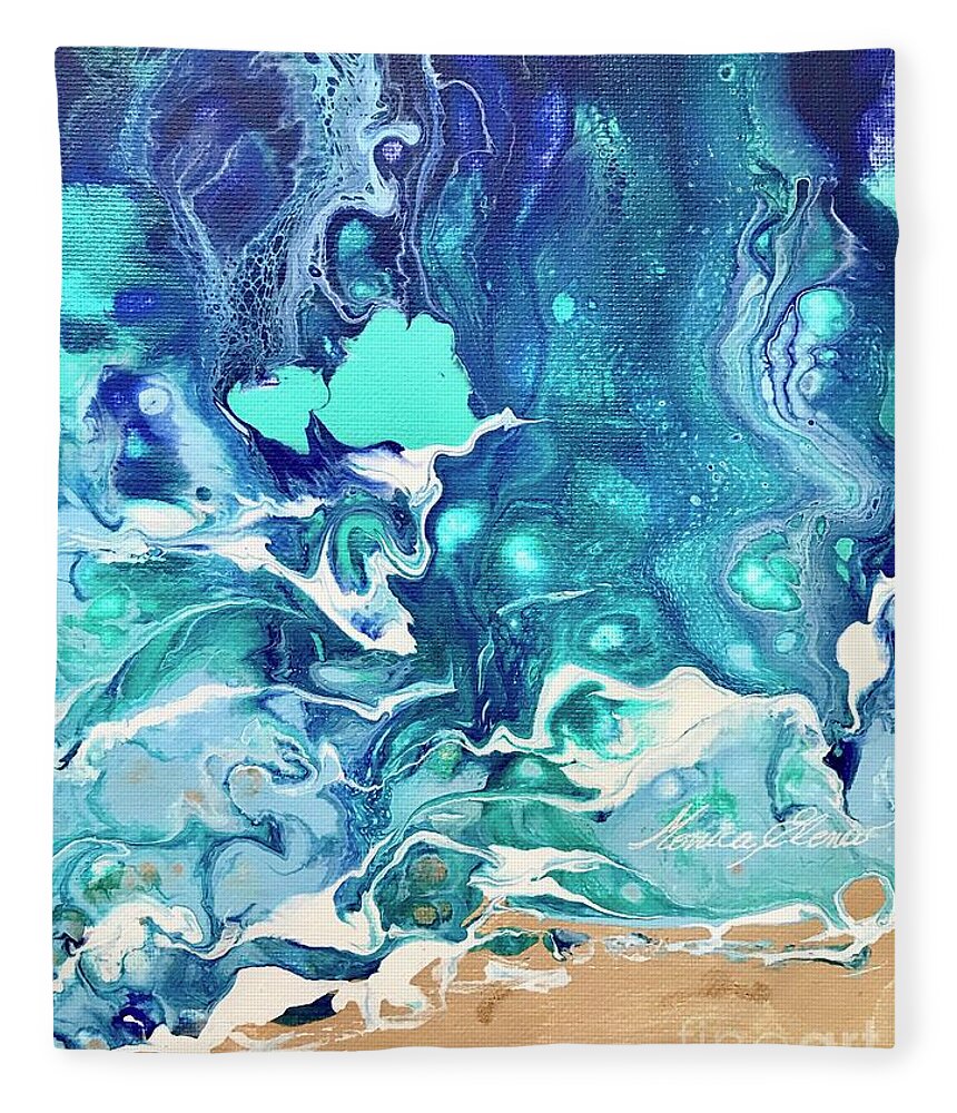 Ocean Fleece Blanket featuring the painting Well kept memories by Monica Elena