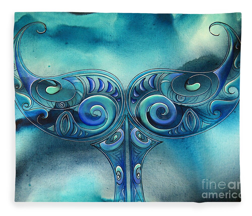  Fleece Blanket featuring the painting Whale Tail by Reina Cottier