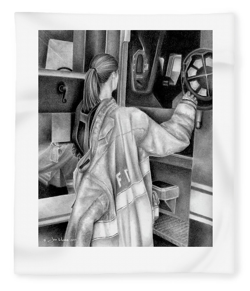 Firefighter Fleece Blanket featuring the drawing When the Tones Drop by Jodi Monroe