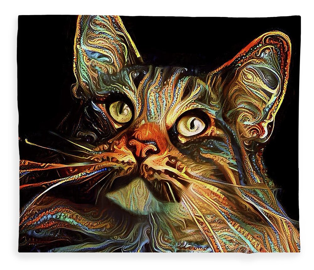 Maine Coon Cat Fleece Blanket featuring the digital art Whiskers the Maine Coon Cat by Peggy Collins