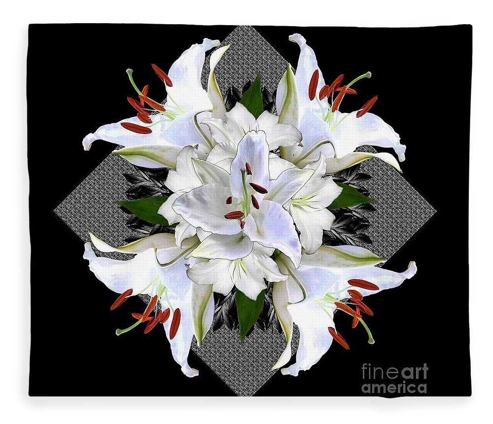 White Fleece Blanket featuring the digital art White Lily Collage for Pillows by Delynn Addams