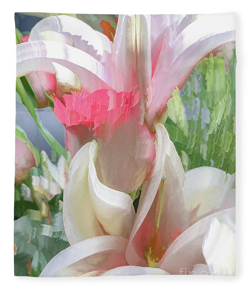 Abstract Fleece Blanket featuring the photograph White and pink flowers in pastel by Phillip Rubino