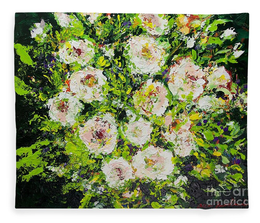 Flower Fleece Blanket featuring the painting White Beauties by Allan P Friedlander