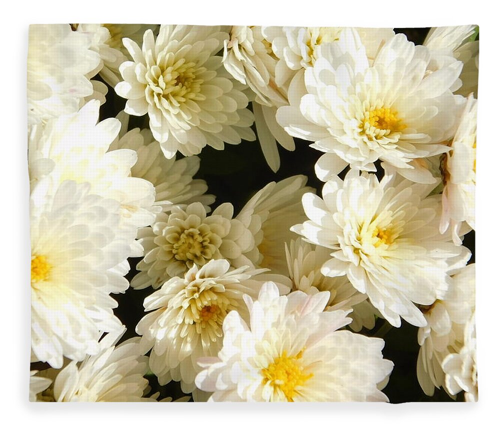 White Fleece Blanket featuring the photograph - White Mums by THERESA Nye