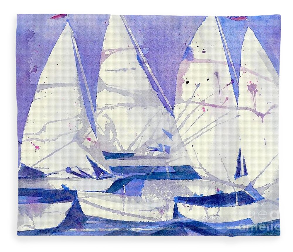 Sailboats Fleece Blanket featuring the painting White Sails by Midge Pippel
