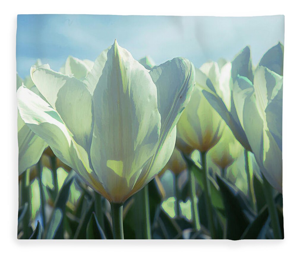 White Tulips Fleece Blanket featuring the photograph White Tulips by Steve Ladner