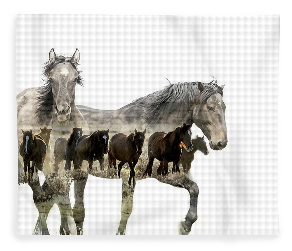 Wild Horses Fleece Blanket featuring the photograph Wild and Free by Mary Hone