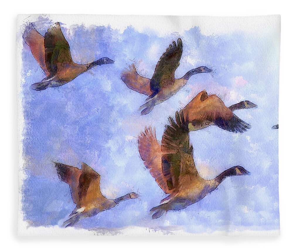 Geese Fleece Blanket featuring the digital art Wild Geese II by Robert Bissett
