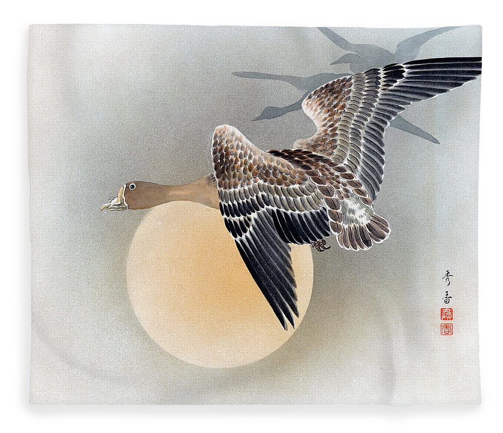 Shuko Fleece Blanket featuring the painting Wild Geese by Shuko