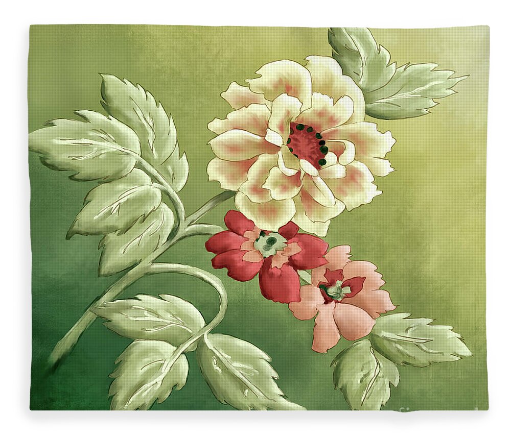 Roses Fleece Blanket featuring the digital art Wild Roses by Lois Bryan